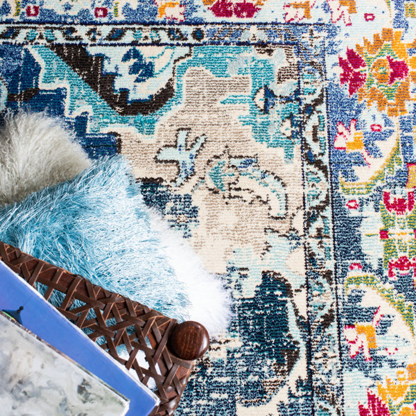 Langley Street Hertzler Oriental Navy/Light Blue Area Rug & Reviews